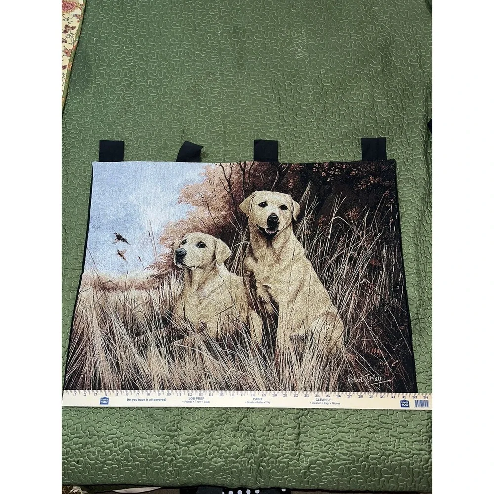 Hanging Tapestry Panel Yellow Lab dogs Panel Pure Country Weavers Robert May VTG